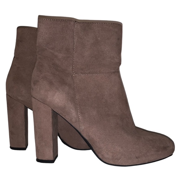 Bamboo Taupe Suede High Heeled Ankle Boot - Picture 1 of 7